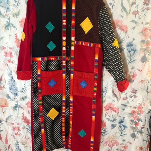 Vintage Coloratura Colorful Patchwork Long Coat - Picture 2 of 12